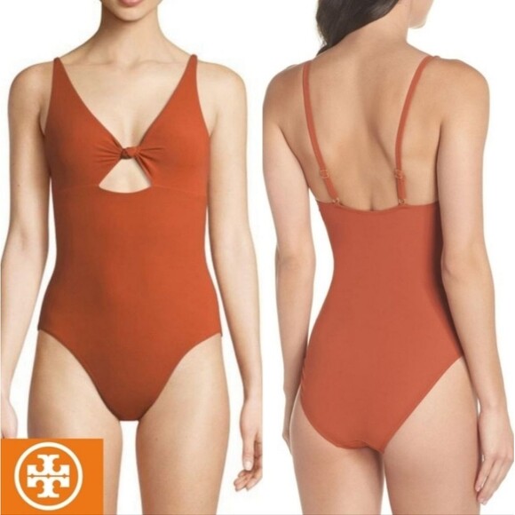 Tory Burch Palma Cutout Swimsuit Desert Spice Brown Orange M Medium - Picture 2 of 7